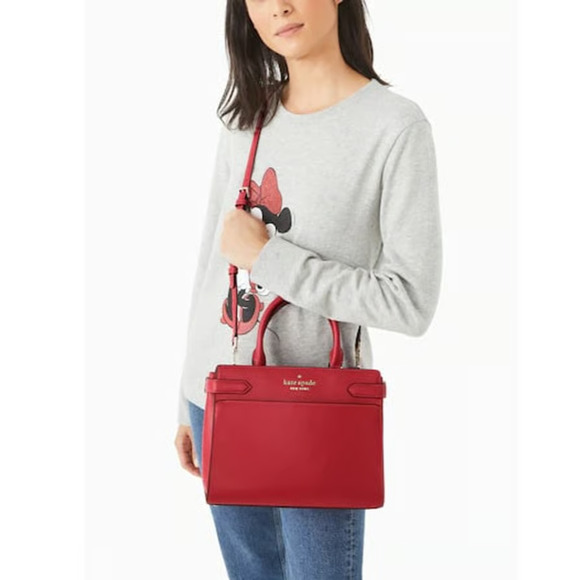 Kate Spade Staci Medium Satchel WKRU6951 Saffiano Leather In Red Curran - Picture 2 of 14